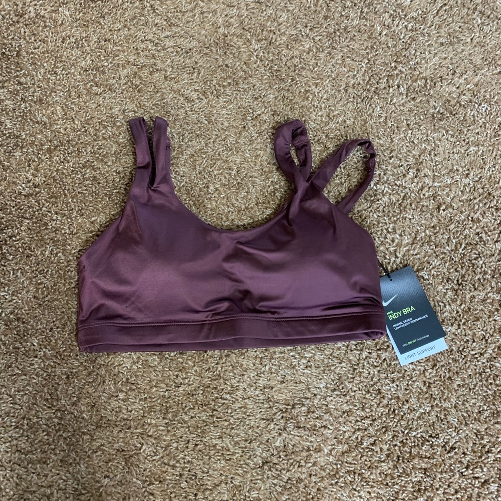 NEW maroon silk feeling Nike Indy sports bra women’s size medium